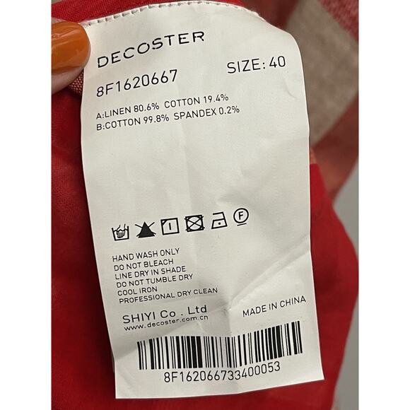 DeCoster Linen Cotton Dress Plaid Red And White Size L NWOT - Picture 4 of 7